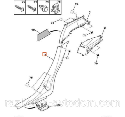 Накладка порога задня права нижня Peugeot 307 (2001-2008) ОЕ: 9632751177