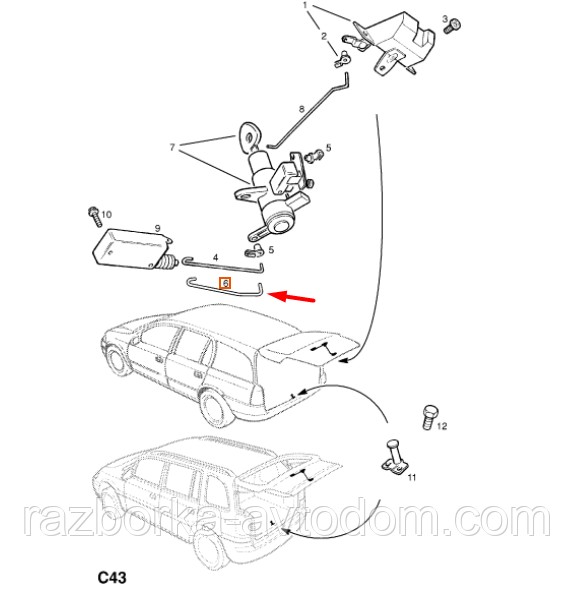 Важка, Тяга замка центрального замка задньої ляди Opel Zafira A (1999-2005) OE:90560782